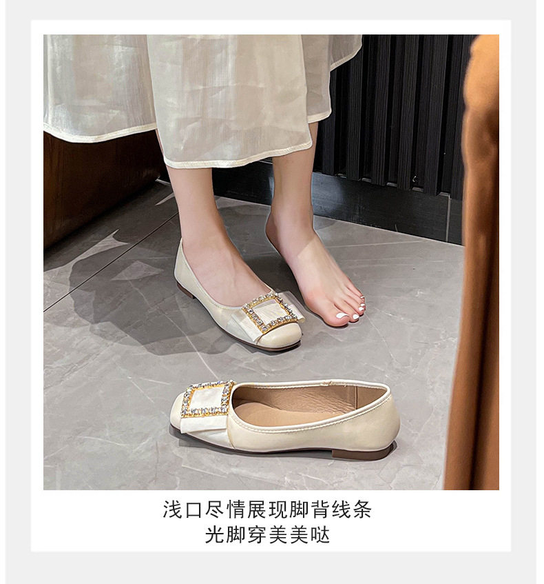 Giày búp bê nữ mũi vuông quai ngang miệng nông đính đá, đế bệt êm chân — Màu mơ, Màu đen chi tiết 18