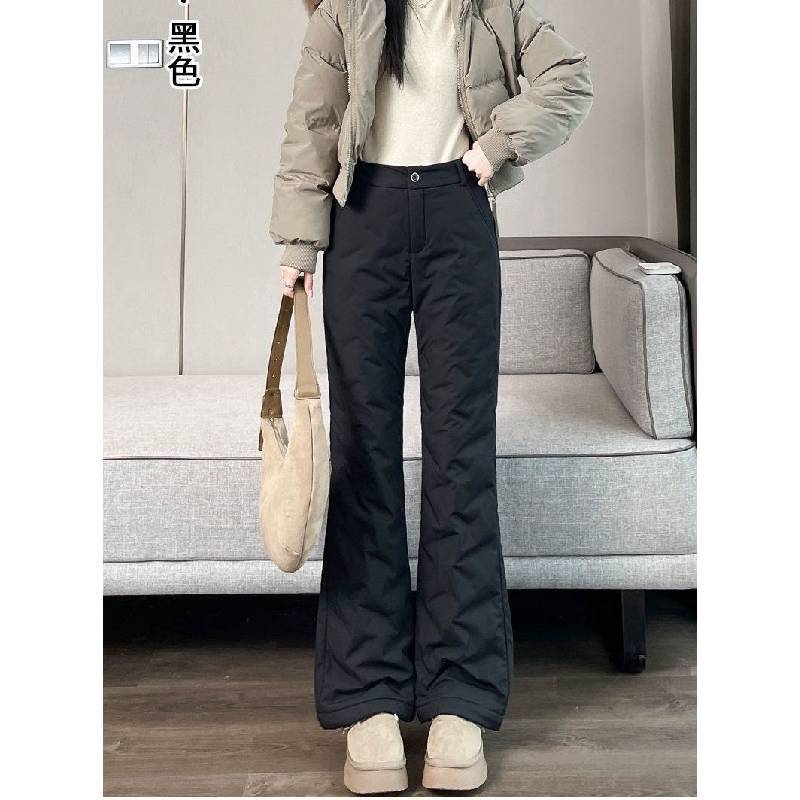 Winter New Style Casual High-Waisted Lightweight Cotton Pants with Fleece Lining, Thickened for Warmth, and Cold-Proof, Straight-Leg Design