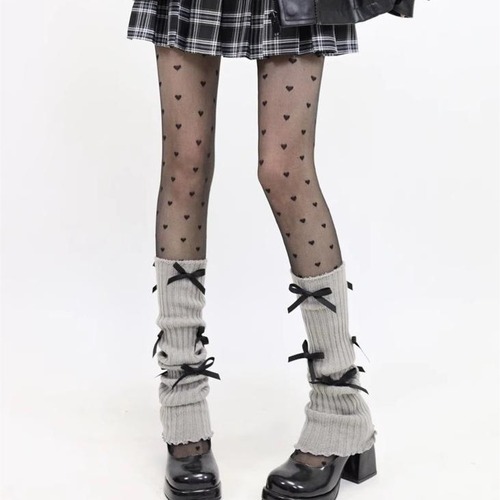 Ballet style bow calf socks knitted socks for women jk sweet ribbon leg covers mid-calf snow boots pile socks