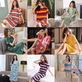 夏季睡裙女网红爆款家居服薄款短袖睡衣女学生宽松大码睡裙可外穿