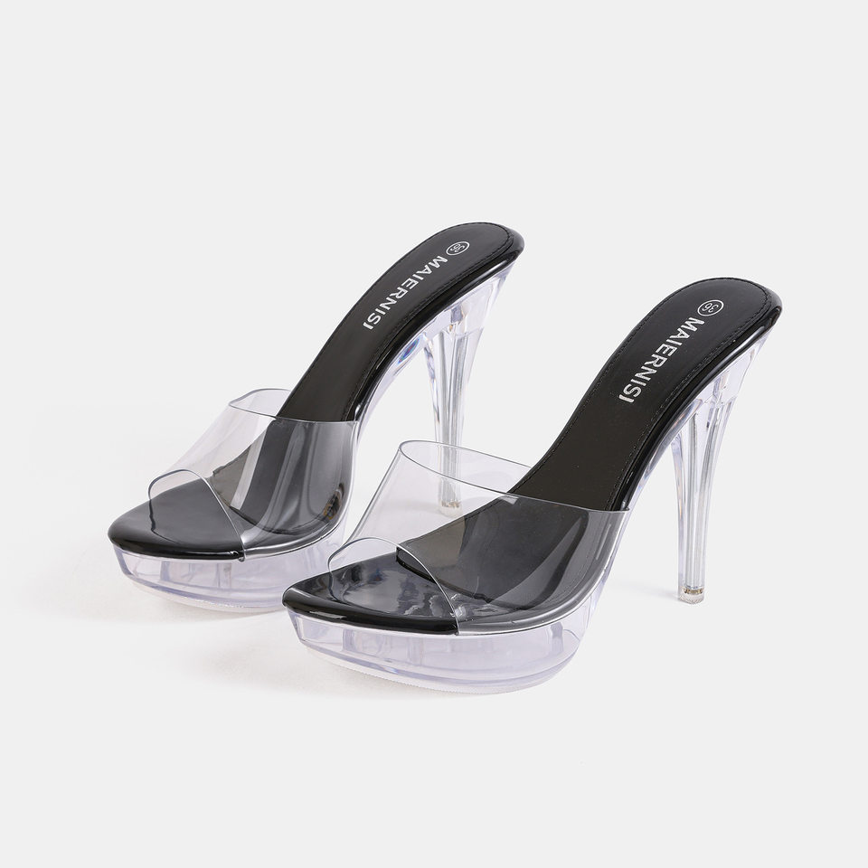 Dép sandal nữ quai ngang gót nhọn siêu cao 9 cm đế platform mũi hở — bạc, màu hồng, màu mơ, màu đỏ chi tiết 4