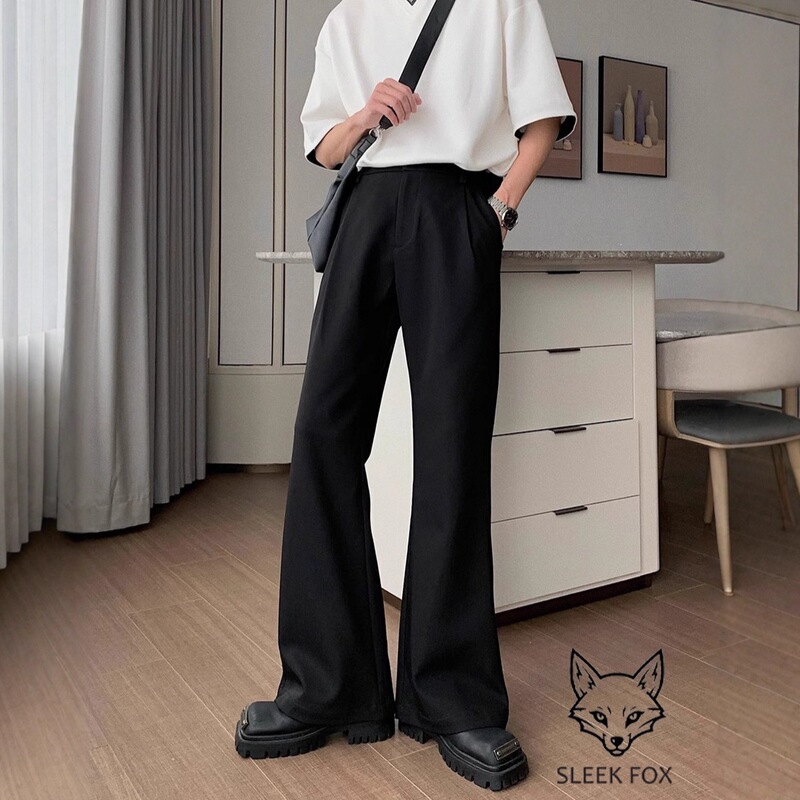 Winter light luxury slightly flared men's trousers, trendy brand, loose fit, high-end drape, clean fit, slimming, extended length, casual long pants