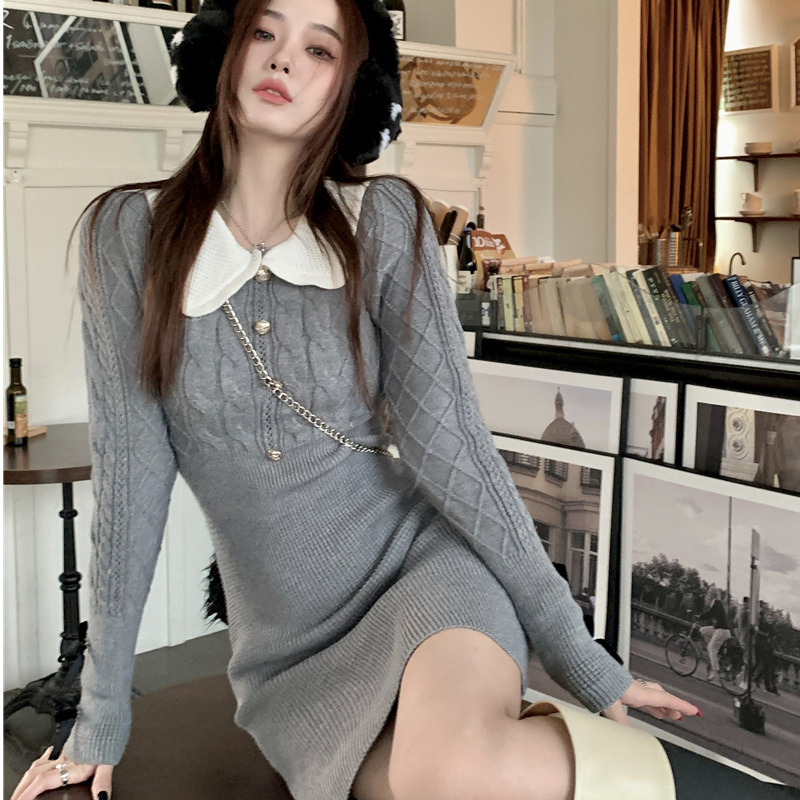 Sweet and Spicy Sweater Dress for Women, New Autumn and Winter Style, Waist-Cinching Hot Girl Knitted Bodycon Skirt, Short Skirt, Gray Skirt Sweet and Spicy Sweater Dress for Women, New Autumn and Winter Style, Waist-Cinching Hot Girl Knitted Bodycon Skirt, Short Skirt, Gray Skirt
