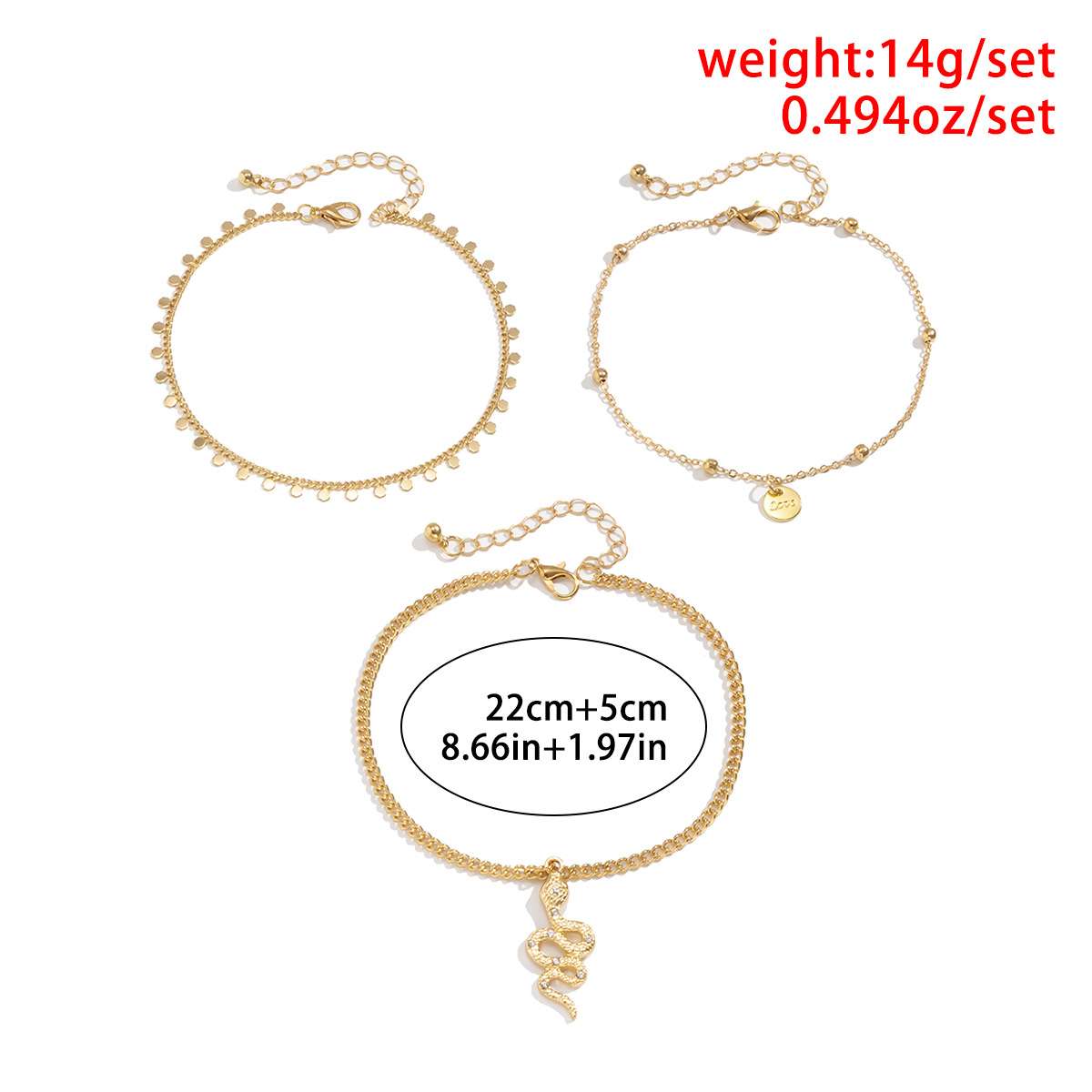 Simple Metal Dragon-shaped Tag Alloy Tassel Disc Anklet Set display picture 3