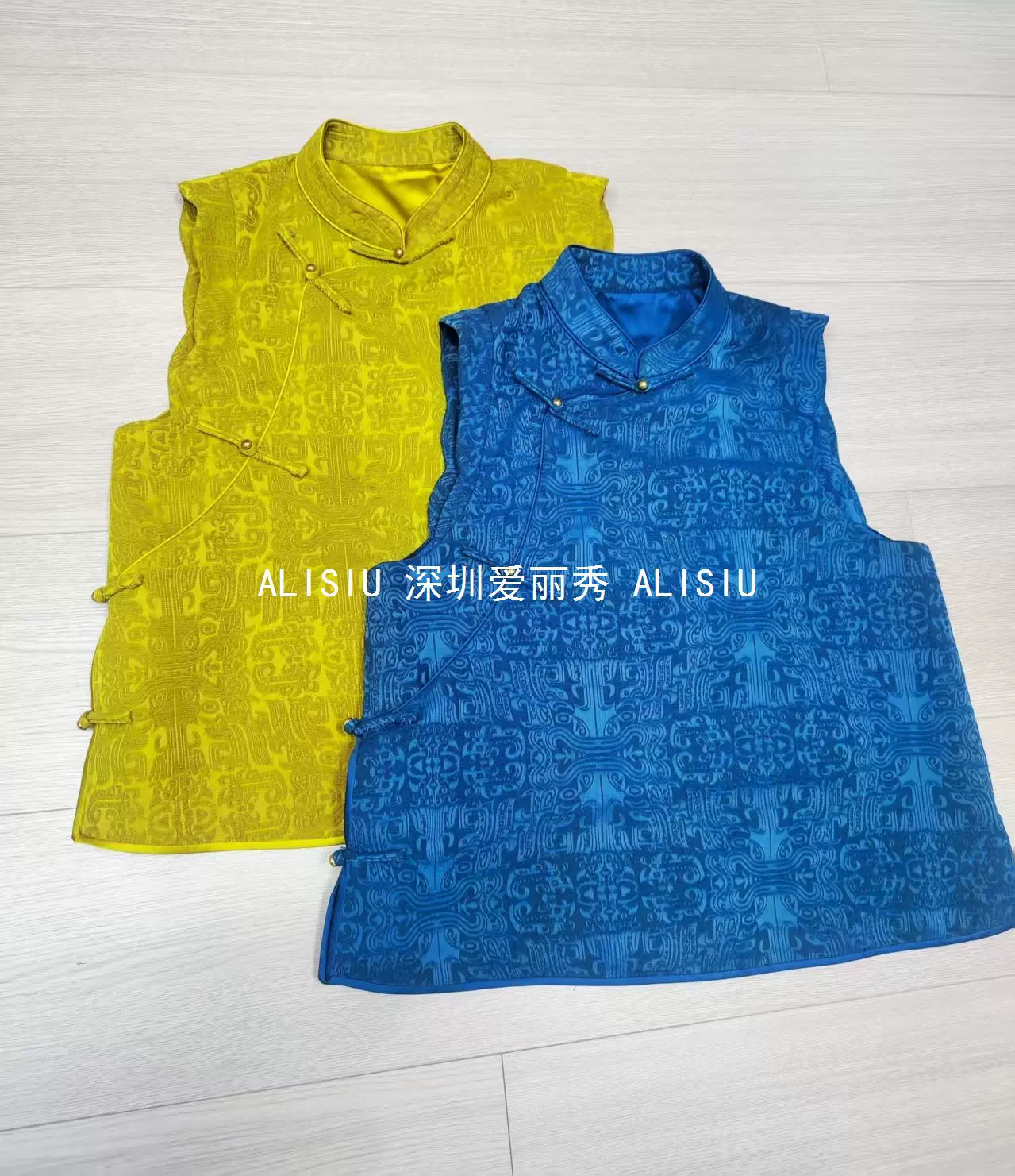 深圳南油欧货真丝香云纱面料手工本布一字扣小立领盘扣国风马甲