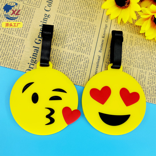 Creative PVC soft rubber luggage tag smile face emoji cartoon hanging tag airplane boarding pass anti-loss luggage clip