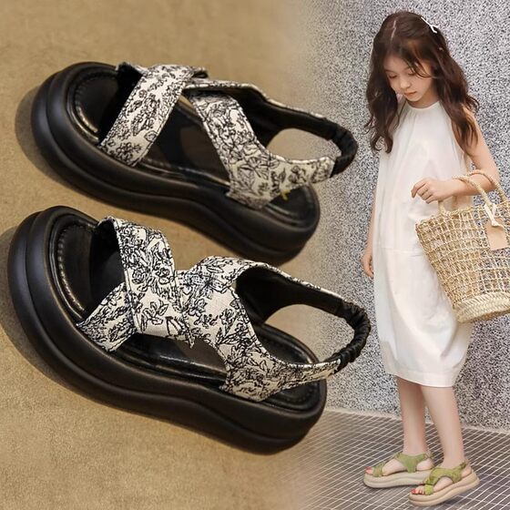Girls' Sandals 2025 Summer New Thick Sole Sports Beach Shoes All-match Casual Children's Roman Sandals