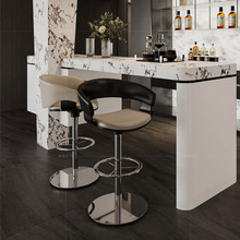 轻奢旋转升降吧台椅高级感现代高脚靠背椅设计师前台不锈钢酒吧椅