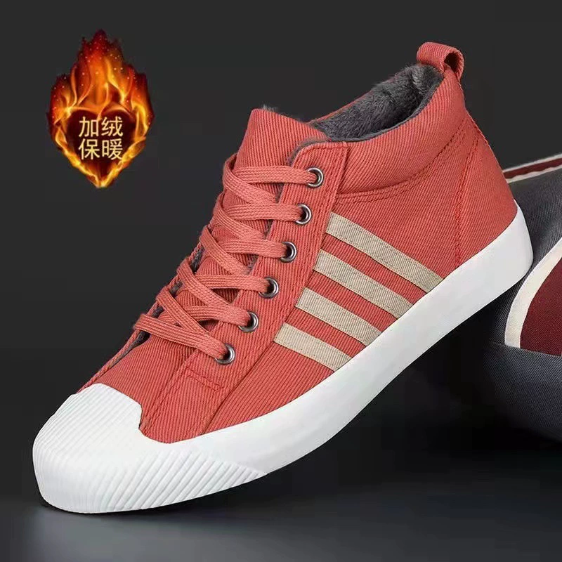 2023 Новая зимняя мужская обувь, парусиновая обувь на флисовой подкладке, Теплая мужская повседневная обувь из выстиранного твила и хлопка