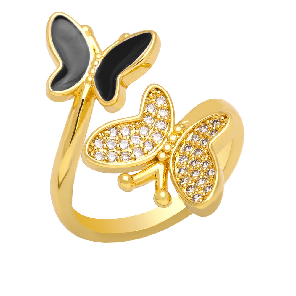 Fashion Butterfly Copper Open Ring Plating Zircon Copper Rings
