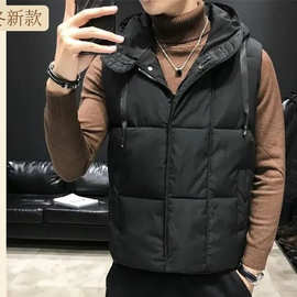 2025新款男马甲男时尚韩版秋冬坎肩无袖背心外穿棉潮立领连帽马夹