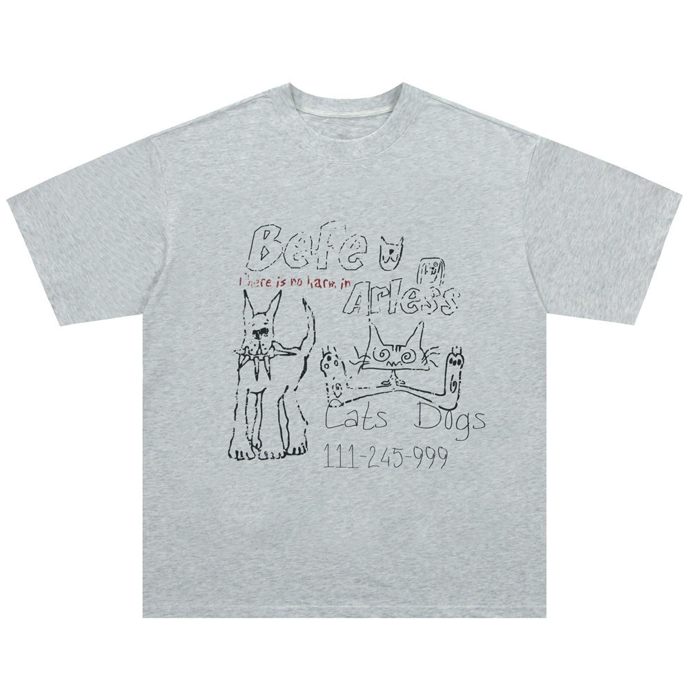 Men's retro cotton short sleeve T-shirt, American style, oversize, with short sleeve