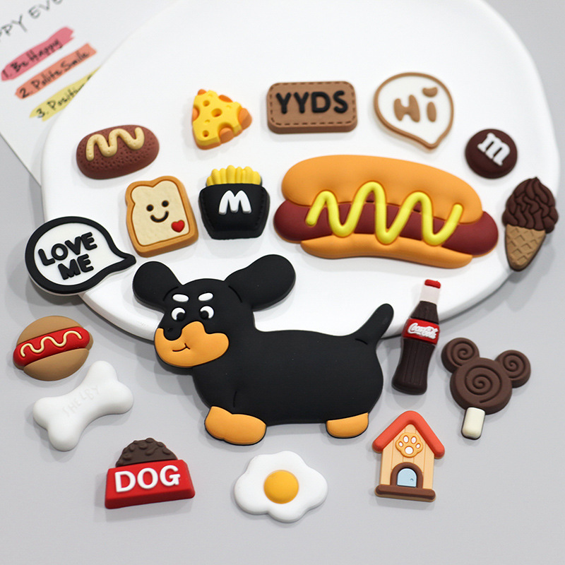 Sausage Dachshund Dog Hot Dog Hole Shoes Cotton Slippers Soft Rubber DIY Accessories Mobile Phone Shell Water Cup Decorative Sticker