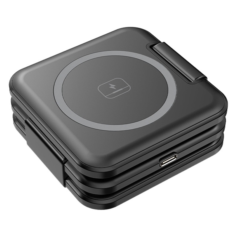 Cargador inalámbrico magnético tres en uno, soporte plegable para teléfono Magsafe, cable de datos, transfronterizo