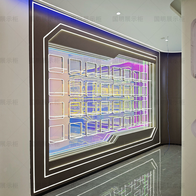 热卖展示柜带灯千层深渊镜展柜整店设计化妆品门店展厅亚克力展柜