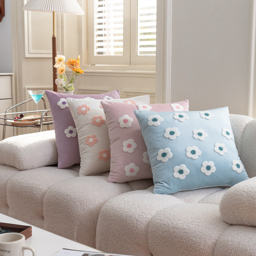 Towel velvet embroidered pillow high-end household thickened sofa cushion princess room small fresh bedside back cushion pillow