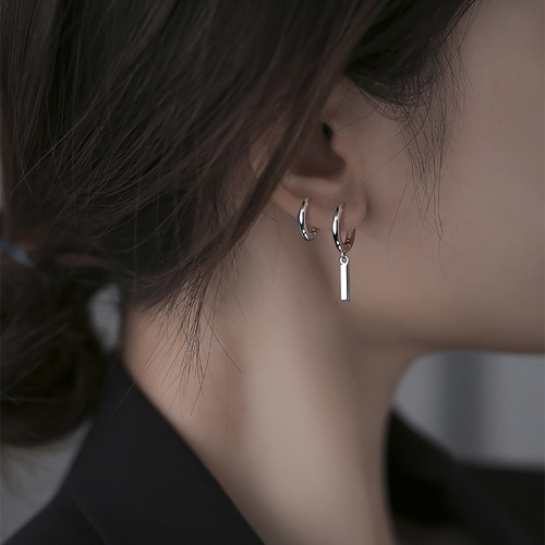 S925 Pure Silver Small Silver Bar Earrings for Women, Summer Simple Ear Drops, Unique Design Sense,  New Trend Pendant