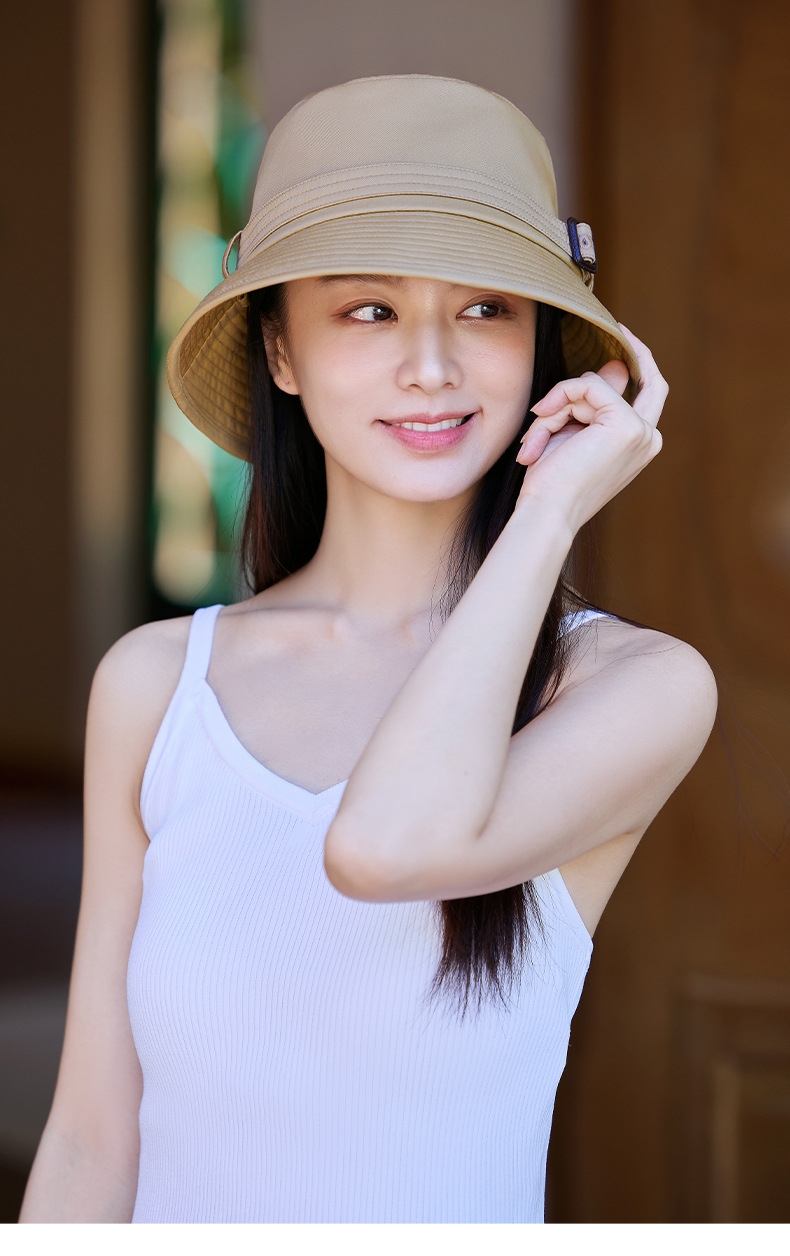 Mũ chống nắng nữ kiểu Hàn Quốc vành rộng chống tia UV — kaki đậm chi tiết 1