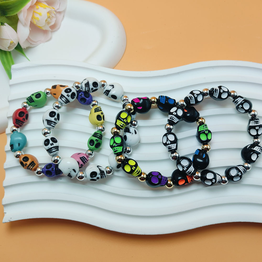 12g Weight Bracelets Classification Resin Chain Material Funny Skull Resin Beaded Bracelets Halloween Wholesale