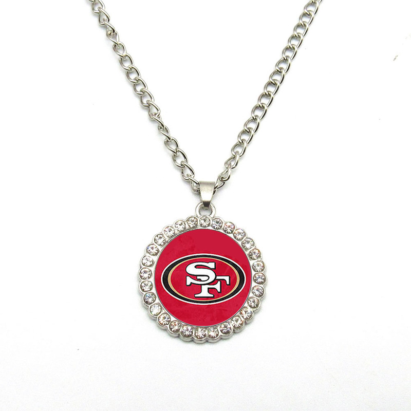 Cross-Border European and American Nfl32 Team Football Team Logo Necklace Oval Oil Dripping Diamond Pendant Lightning Cowboy Pirate