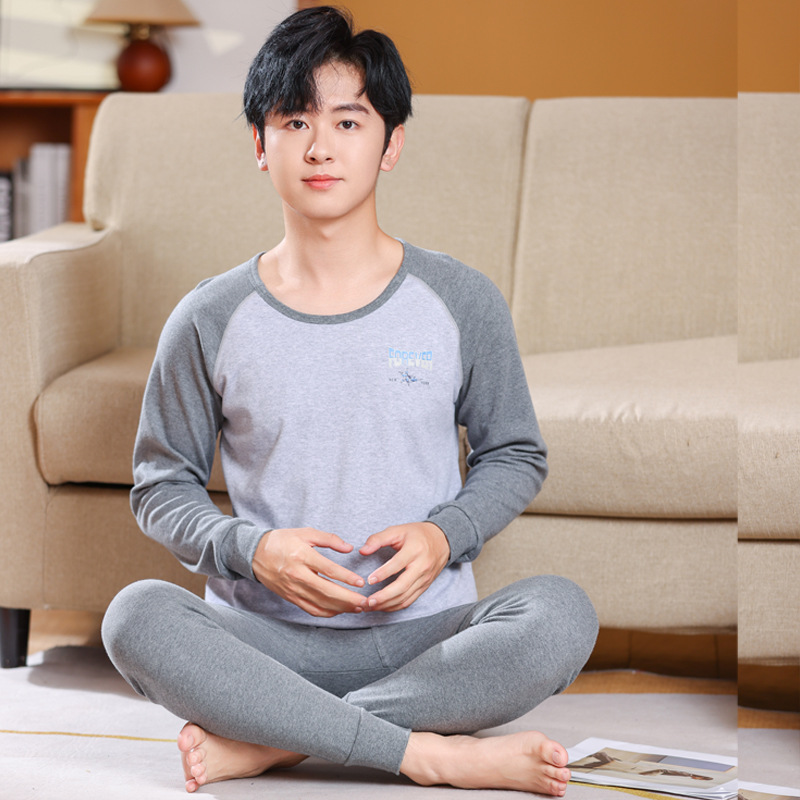 Pantalones de otoño para niños gordos para aumentar el peso pijamas para niños pijamas para niños mayores ropa interior cálida set de algodón