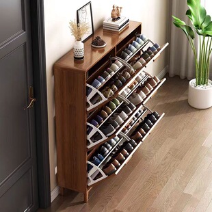 Semi-Solid Wood Shoe Cabinet for Home Entrance, 17cm Wide, Flip Shoe Cabinet for Small Spaces, Space-Saving, 24cm Wide, Large Capacity for Children