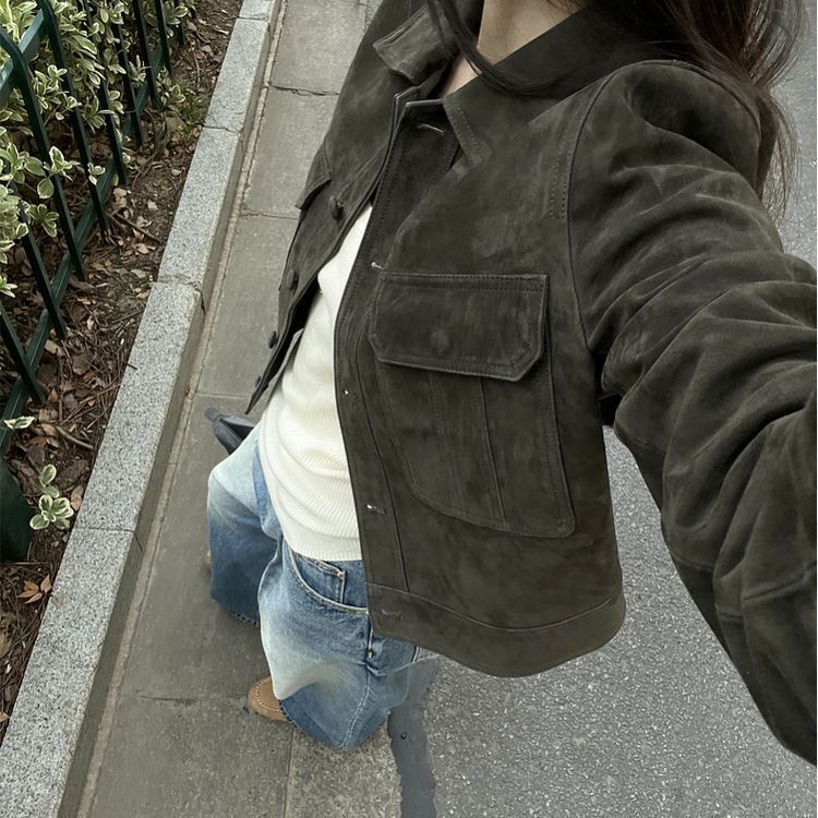 麂皮绒皮衣外套女2025新款超火短款小个子皮夹克美式酷飒风正流行|undefined