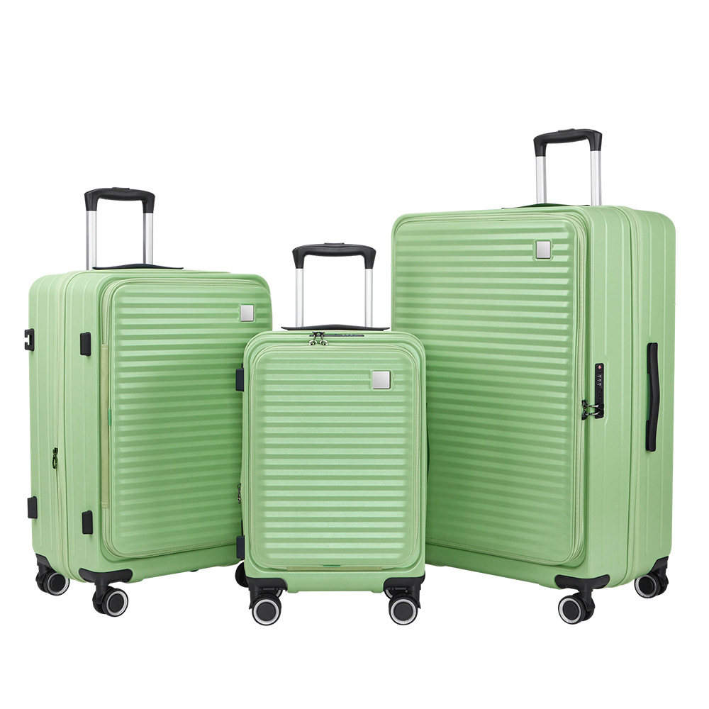 外贸三件套前开盖新款行李箱logo商标旅行箱登机密码拉杆箱包