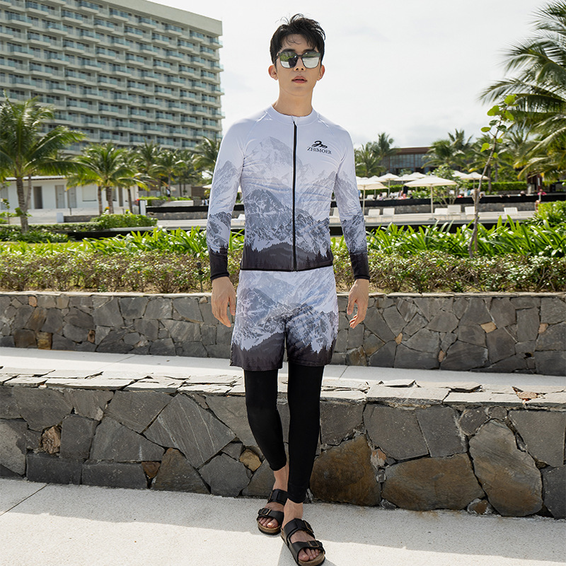 Swimwear Men's Long-Sleeved Swimwear Adult Split Large Size Swimming Trunks Sun Suit Beach Men's Swimsuit