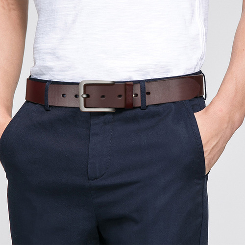 Belts for men, genuine leather, casual, simple pin buckle leather belts, trendy trouser belts, men's business versatile trouser belts