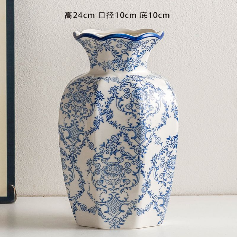 中式高级青花瓷复古玄关陶瓷花瓶家居客厅插花装饰品摆件水培鲜花|undefined