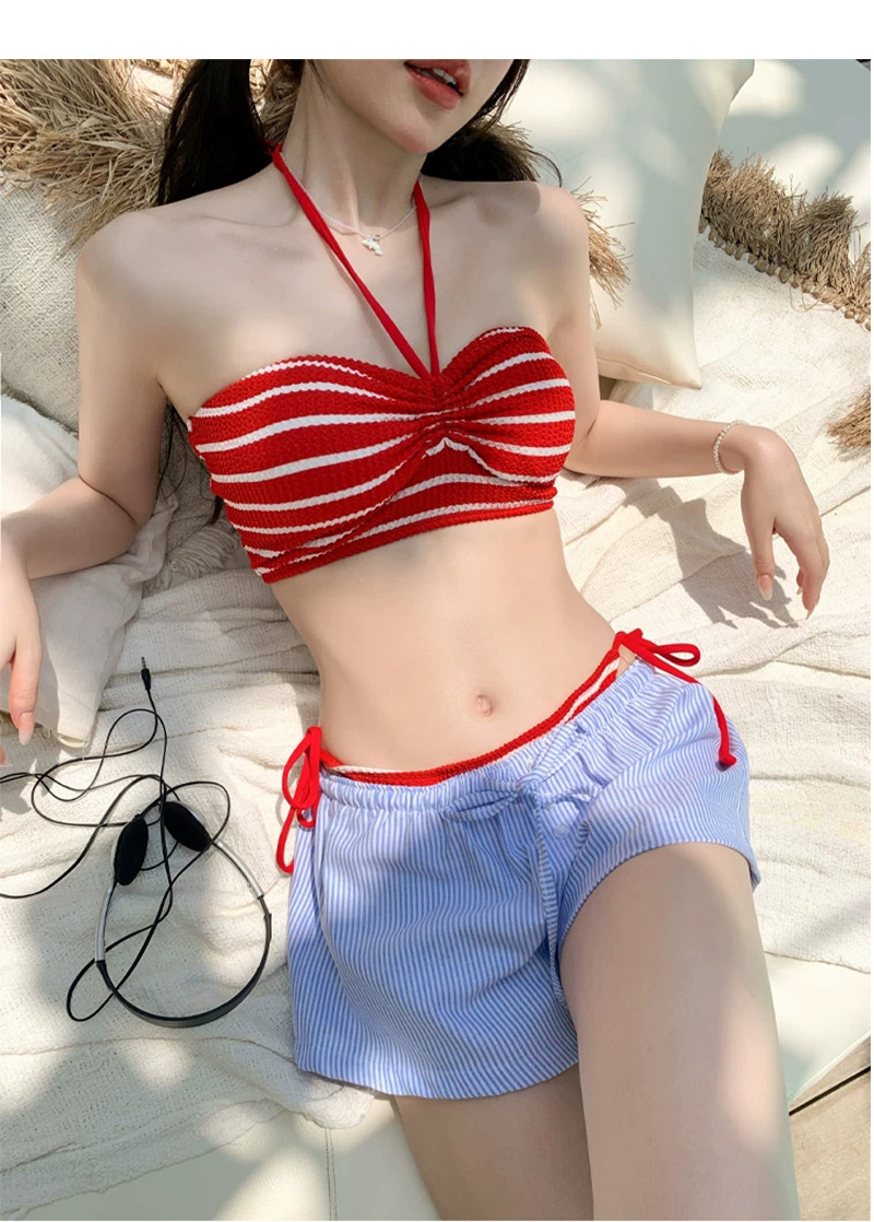 Dam bikini tredelat set med ränder för stranden_voghion.com
