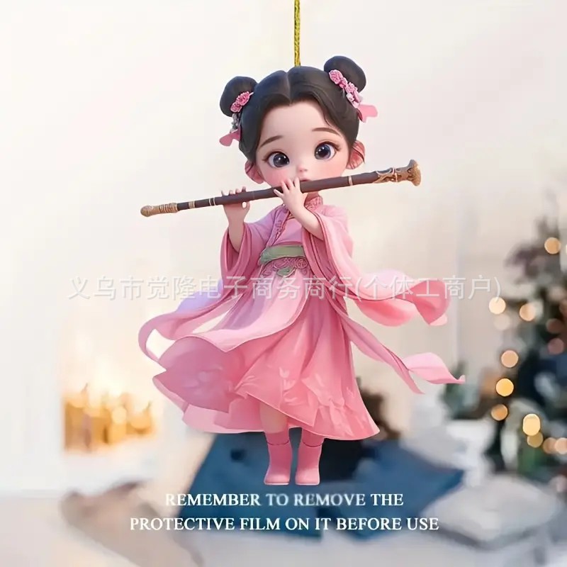 Nuevo acrílico plano transfronterizo para soplar flauta rosa chica colgante de automóvil fiestas colgante de decoración del hogar image 1