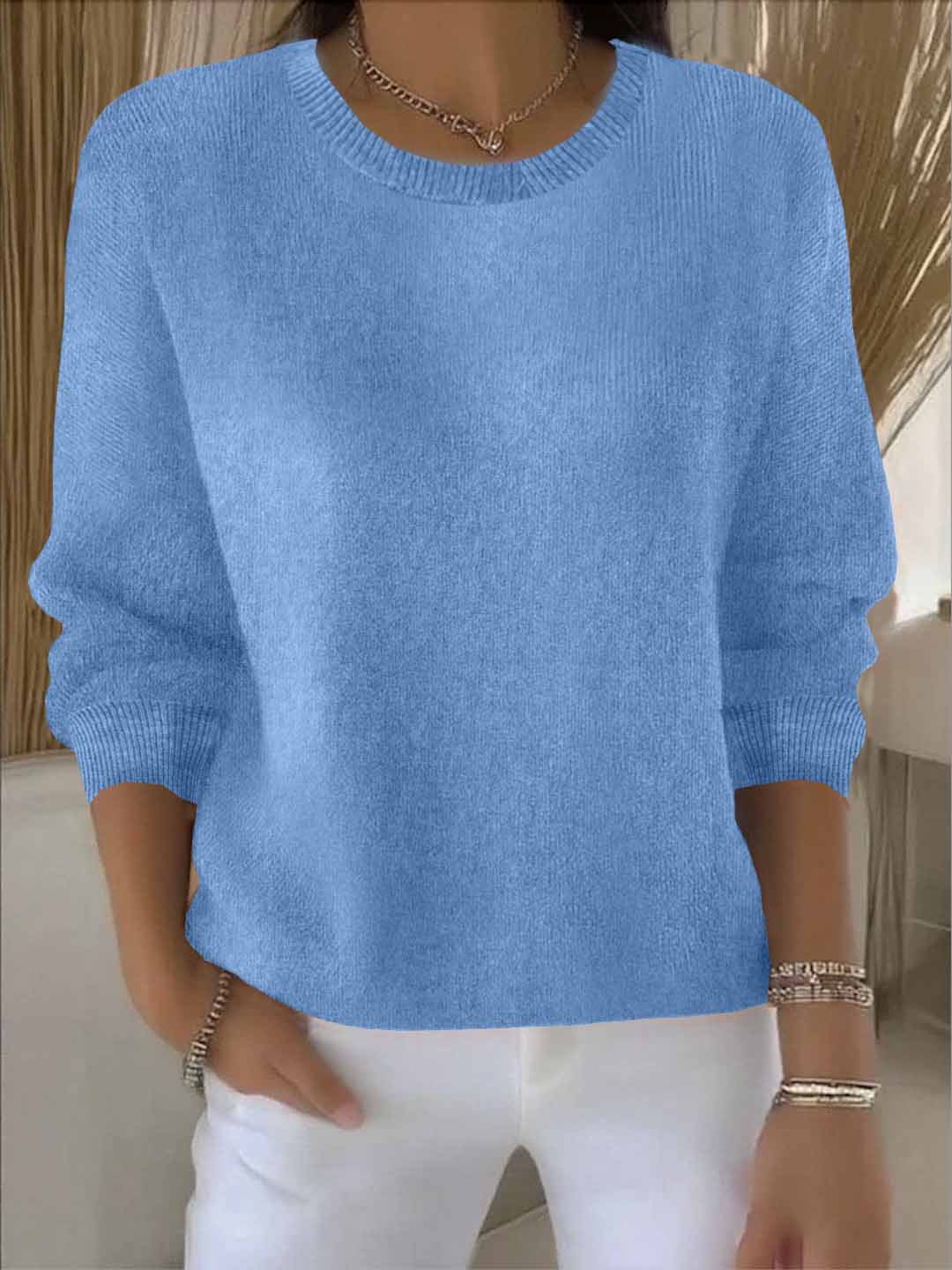 Women's Autumn And Winter Long-sleeve Solid Colour Knit Top_voghion.com