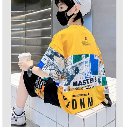 Children's Summer Outfit for Boys - Oversized Han Style Stylish Casual Loose Letter Fashion Two-Piece Set