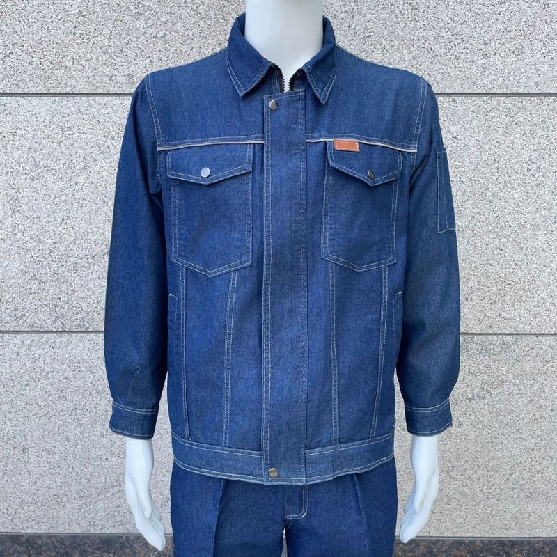 春秋长袖牛仔工作服纽扣套装耐磨防烫加厚绣字定制LOGO电焊劳保服|undefined