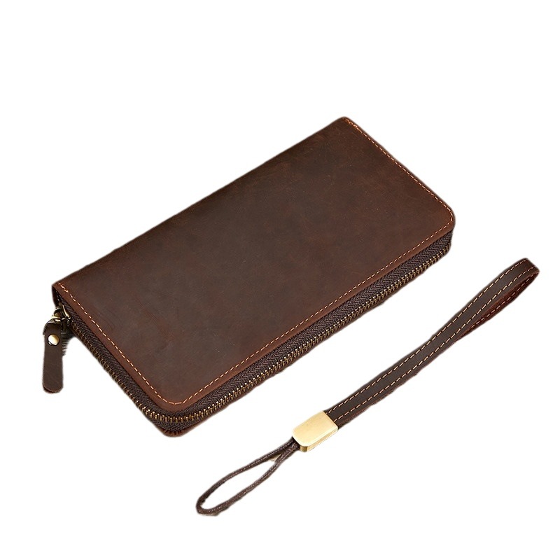 Crazy Horse Leather Men's Wallet Genuine Leather Trendy Vintage Long Wallet RFID Anti-Magnetic Men's Clutch Leather Wallet