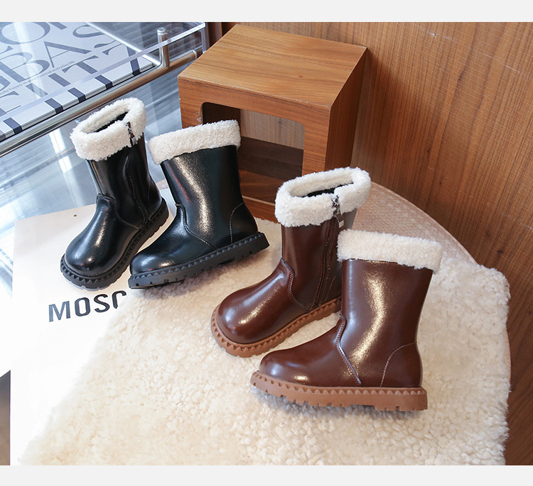 Girls' Children's Martin 2025 Autumn New Fleece-Lined Cotton Shoes Winter Baby Warm Snow Mid-High Boots_voghion.com