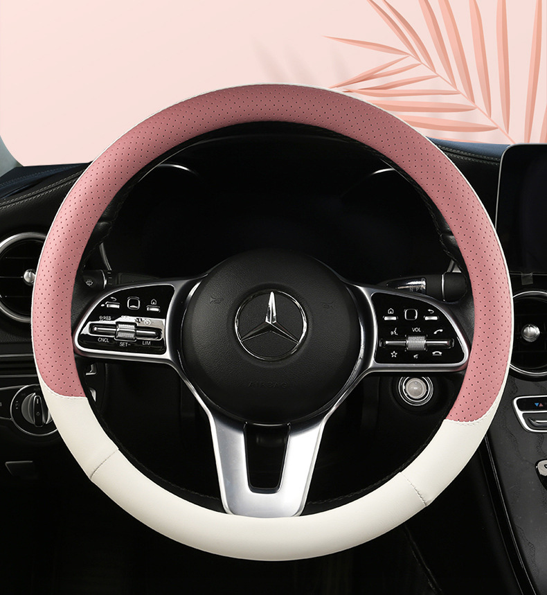 Steering wheel cover car four seasons general nappa leather perforated non-slip sweat-absorbent D-type ultra-thin handle cover Amazon cross-border