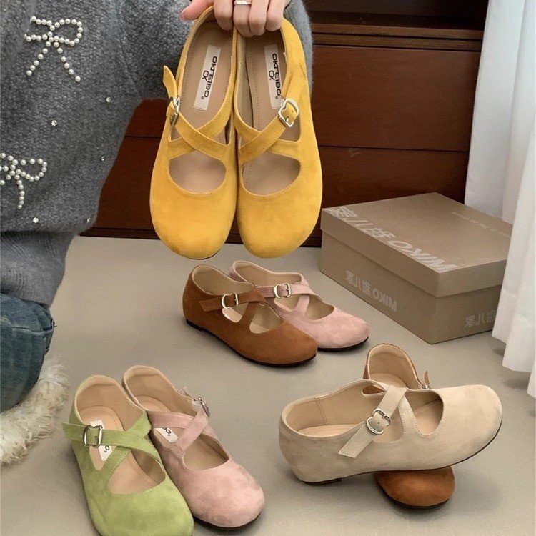 Inner Height Increase Thick Bottom Retro Pink Round Toe Shoes Women's Shoes 2025 New Casual Cross Belt Fashion Mary Jane Shoes