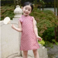 Платье Hanfu для девочек летом 2024 новый детский костюм иностранная девочка принт платье принцессы улучшенный cheongsam