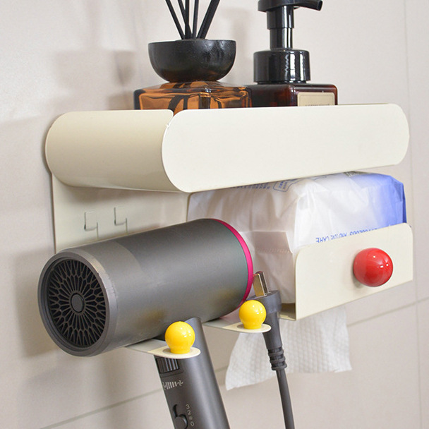 Bathroom Hair Dryer Holder Wall-Mounted Storage Rack for Home Use, No-Drill Multi-Purpose Bathroom Towel and Tissue Holder
