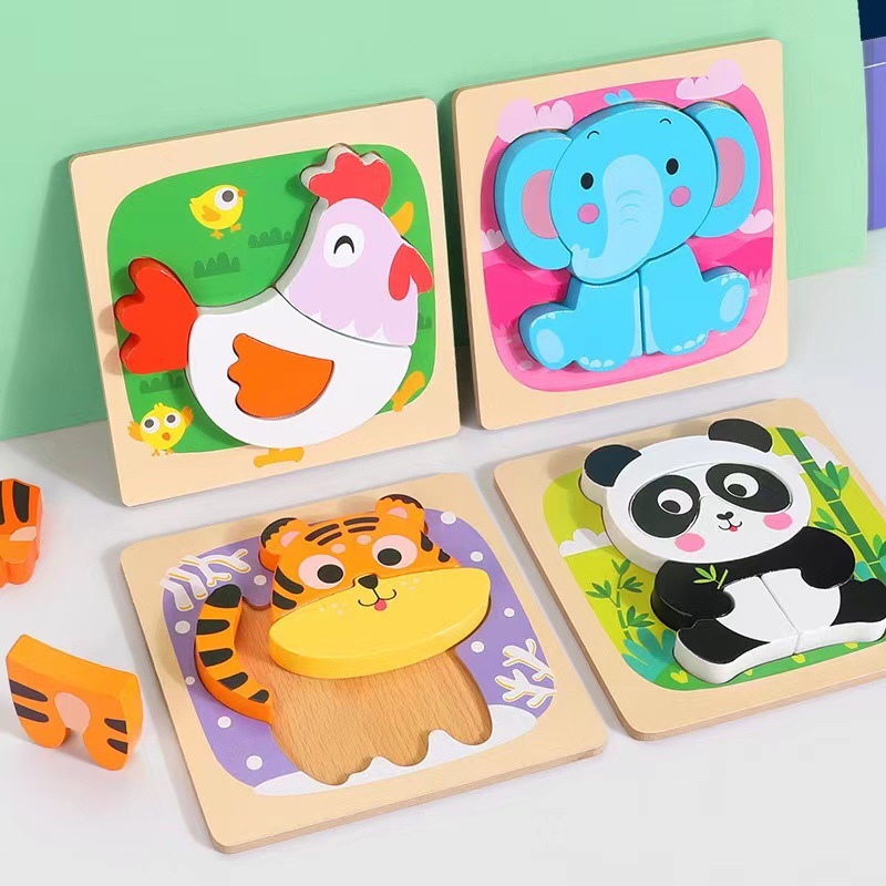 Weiwei Tiger Wood Animal Puzzle Niños 3D 3D 3D Avanzado Puzzle Puzzle para niños 0-3 Juguetes educativos de educación temprana