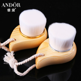 Manufacturer in stock wooden handle comma face washing brush soft fiber hair handmade facial cleaning brush pore cleaning artifact