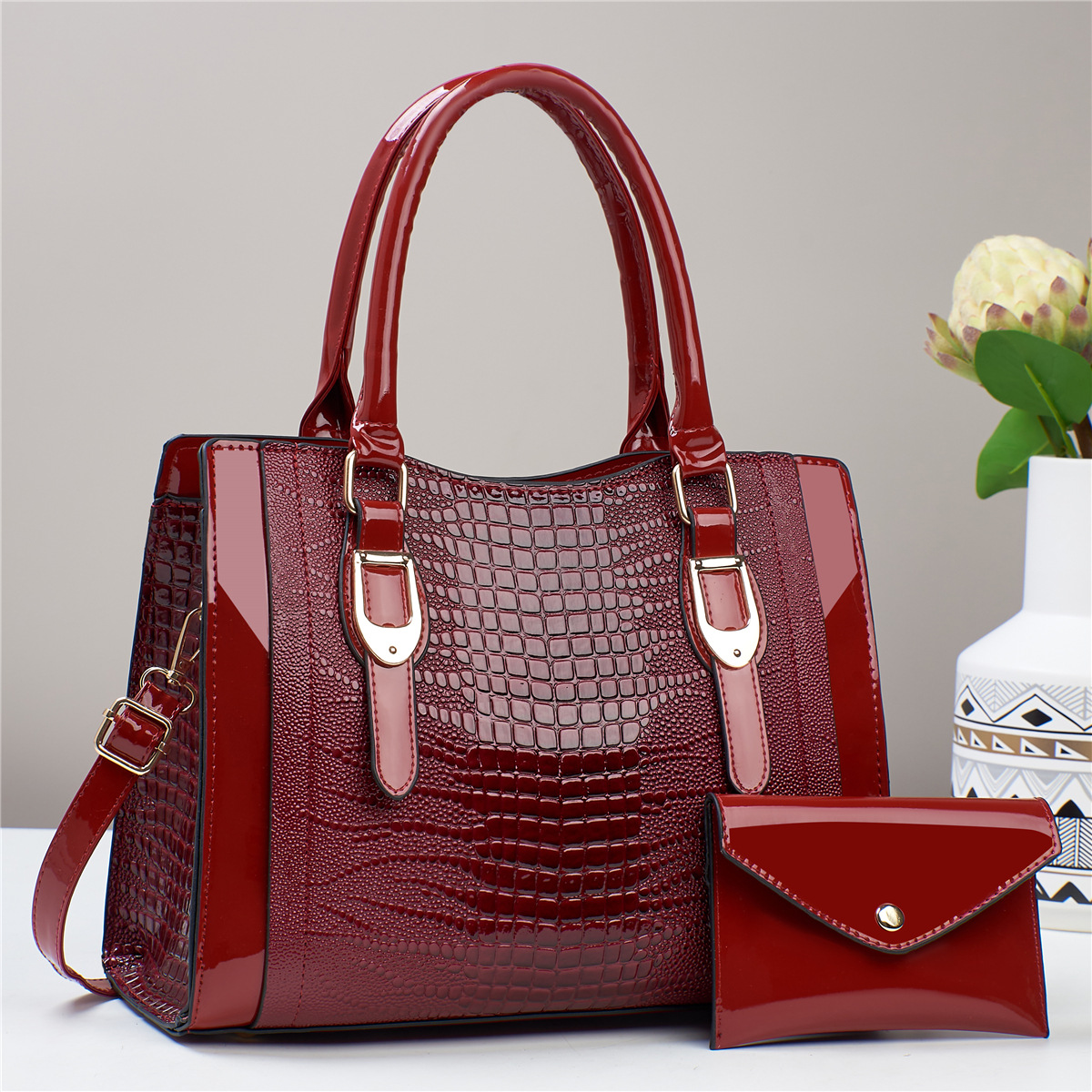 Bolsas de dos piezas, bolsas de gran capacidad, bolsas de mano con patrón de cocodrilo, bolsas de hombro casuales de moda, bolsas de mochila transfronterizas.