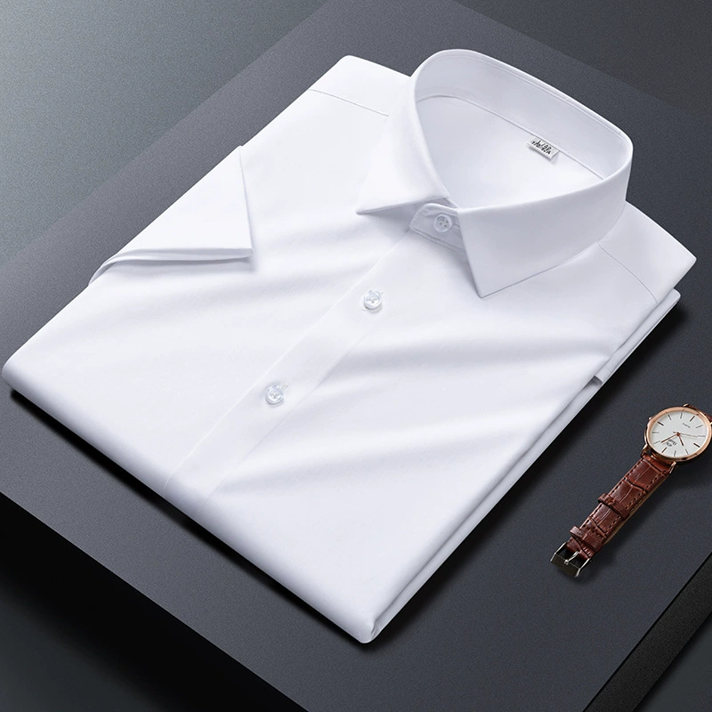 Новая мужская деловая рубашка с длинным рукавом, однотонная, из бамбукового волокна, бесшовная, классическая, с вышитым логотипом.