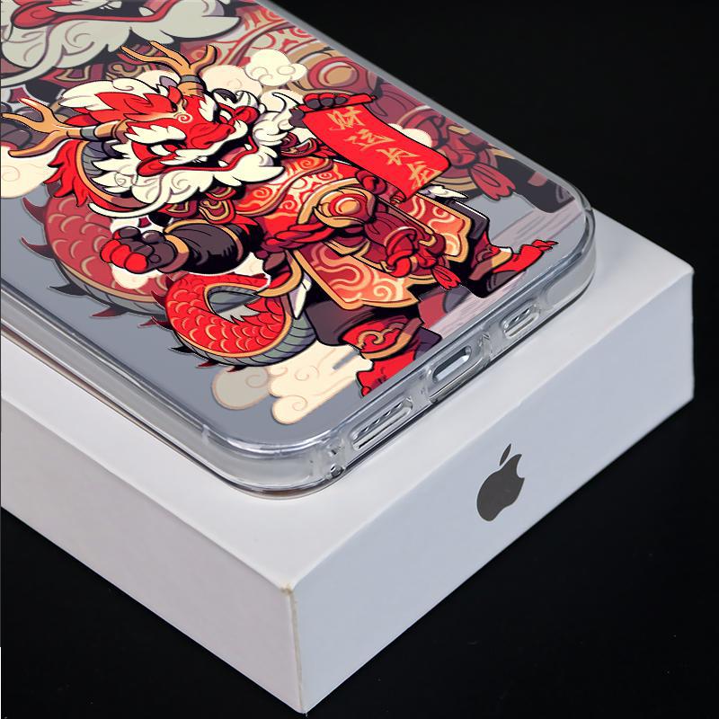 Aplicable a Apple 15pro Golden Dragon Año Nuevo 14/13 sentido avanzado 12 color plata caja del teléfono resistente a la caída caso duro esmerilado L