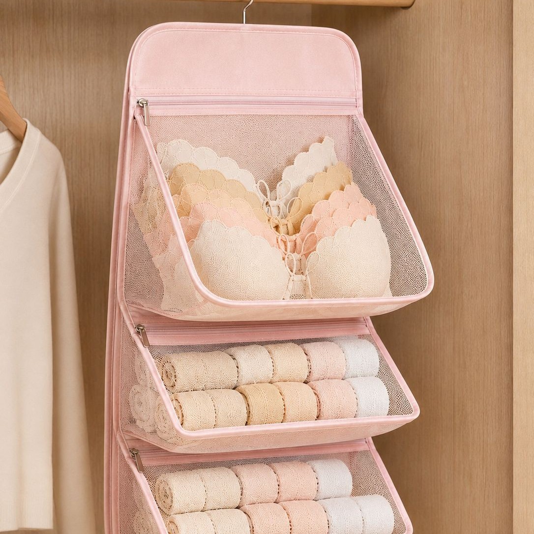 Underwear storage bag, hanging organizer for underwear, sock storage net, suitable for dorm rooms and wardrobes, wall-mounted stocking organizer