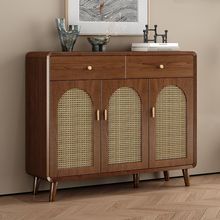 新款日式复古风藤编鞋柜家用门口置物柜简约透气大容量收纳储物柜