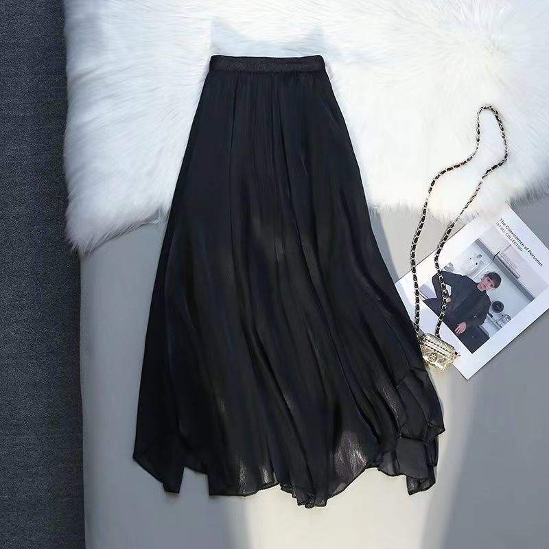 Shiffon long colored fitted black summer skirt